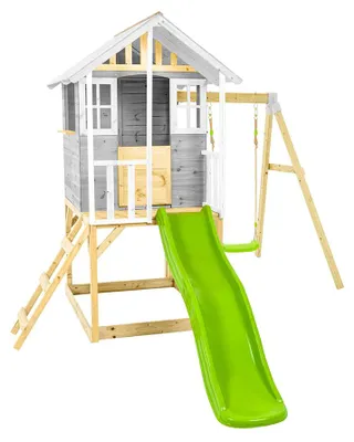 Produktbild von Zwerkules Valli 2 Kinder Stelzenhaus mit Rutsche und Schaukel Holz