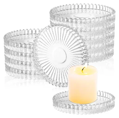 Produktbild von 12 Stück Glas-Kerzenteller 10cm Klare Kerzenuntersetzer für Stumpenkerzen und Dekoration