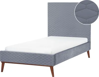 Zdjęcie produktu dla BELIANI Łóżko ze stelażem szare welurowe 90 x 200 cm z zagłówkiem tapicerowane pojedyncze styl nowoczesny