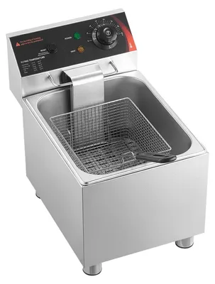 Productafbeelding van Commerciële elektrische friteuse, 7,5 liter oliecapaciteit, 2500W roestvrijstalen friteuse voor op het aanrecht, met mand en deksel, oververwarmingsbeveiliging, temperatuurregeling en verstelbare poten, geschikt voor gebruik in professionele restaurants