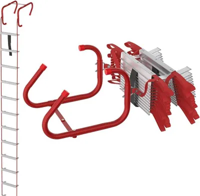 Productafbeelding van QEENTOE Hittebestendige, draagbare nood-reddingsladder, 4,5 meter / 12 treden, draagvermogen tot 450 kg, rood, geschikt voor ramen en balkons