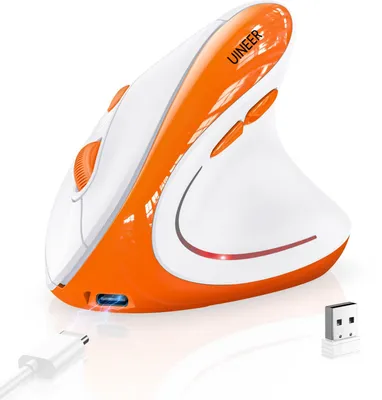 Zdjęcie produktu dla Ergonomiczna mysz pionowa, bezprzewodowa, 7 kolorów RGB, ładowalna, kolor pomarańczowy