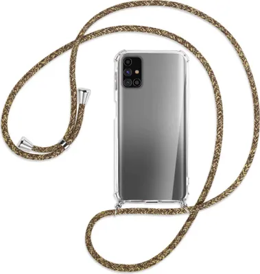 Produktbild von Handykette Backcover-Schutzhülle mit Band (Metall silberfarben) für Samsung Galaxy M31s - braun+beige