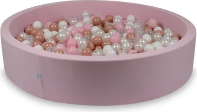 Image de Piscine sèche rose poudré 130x30 avec 600 boules : Transparent, blanc, nacré, rose clair, or rose