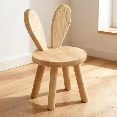 Productafbeelding van Kinderkruk massief hout, konijnenoren rugleuning, rond kindermeubel, voor kinderkamer