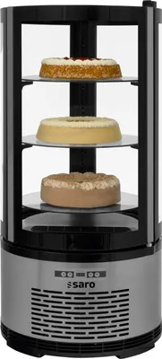 Produktbild von SARO Kuchenvitrine 100 Liter, Modell SARINA Kühlvitrine, Tortenvitrine, Rund, Glasboden, LED-Beleuchtung, Konditorei, Cafe, Bistro, Kühlen, Lagern, Präsentieren