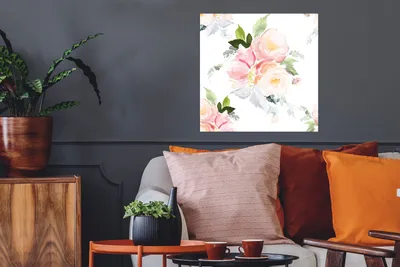 Produktbild von MuchoWow® Poster Rosen - Aquarell - Weiß 50x50 cm - Wohnzimmerdekoration