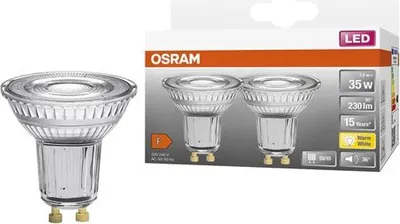 Image de Spot Led Gu10 2.6w Verre Chaud X2 éclairage Led Gu10, Lumière Chaude 2700k, Pack De 2 économique. - Ledvance Gp