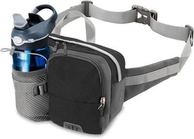 Produktbild von Famanu Hüfttasche mit Flaschenhalter für Wandern, Camping, Reisen, Radfahren - Schwarz