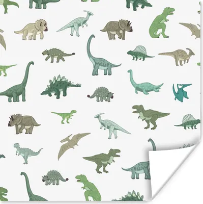 Produktbild von MuchoWow® Poster Dinosaurier - Grün - Jungen - Braun - Kind - Muster 100x100 cm - Babyzimmer