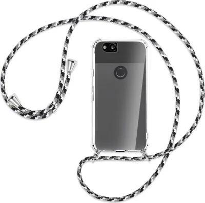 Produktbild von Handykette Backcover-Schutzhülle mit Band (Metall silberfarben) für Google Pixel 2 - schwarz/grau/weiß