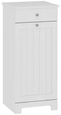 Image de Armoire de salle de bain - Armoire à linge avec panier à linge rabattable - Bois - Tiroir - 40x38x90 cm - Blanc