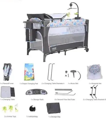 Produktbild von Famanu Babybett Tragbares Babybett - Zusammenklappbar mit Aufbewahrungskorb und Rollen