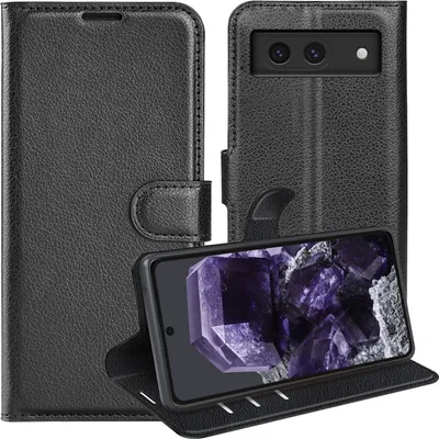 Image de Étui pour smartphone Google Pixel 8a, noir, en simili cuir, type livre
