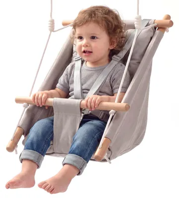 Obrázok produktu pre VEVOR 3-v-1 detská hojdacia sieť, nosnosť 30 kg, šedá, z pláteniny, vhodná na vnútorné aj vonkajšie použitie, s 5-bodovým bezpečnostným systémom a remienkami na upevnenie, drevená hojdacia sedačka s integrovanou podložkou, určená pre malé deti do 3 rokov