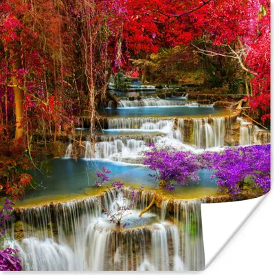 Produktbild von MuchoWow® Poster Wasserfall - Rosa - Bäume 50x50 cm - Wohnzimmerdekoration