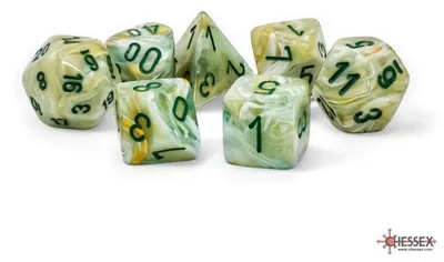 Produktbild von Chessex Würfelset - Marble Mega-hedral grün/dunkelgrün 7 Stück