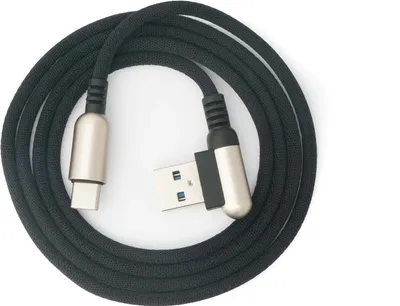 Produktbild von SYSTEM-S USB 3.1 Kabel 100cm Typ C Stecker zu 3.0 Typ A Stecker geflochten Winkel Schwarz