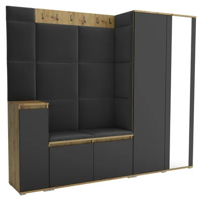 Produktbild von Garderobe LUTON 8 ARTISAN - BLACK 16 - Farbe:Schwarz, moderne Garderobe 40x220x186cm, funktionelle Lösung für den Flur, Garderobe, Möbel für den Flur,