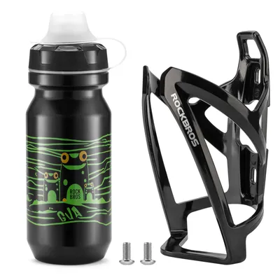 Produktbild von ROCKBROS Fahrrad Flaschenhalter PC Schwarz mit Trinkflasche 600ml Einhandöffnung BPA-frei auslaufsicher Schwarz