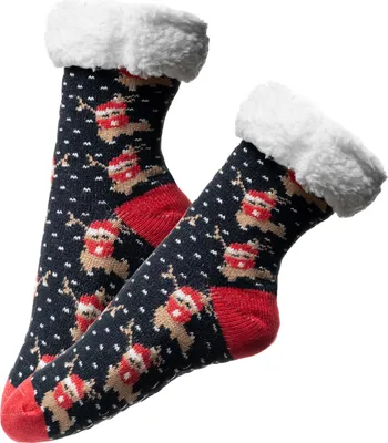 Produktbild von 2 Paar Damen Kuschelsocken Weihnachtssocken Größe 36-41 warme Socken Hüttensocken Wintersocken Haussocken mit Anti Rutsch Noppen 36-41-Style 4