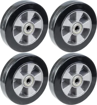 Image de roue 200mm 8" caoutchouc noir avec centre en aluminium capacité 1800kg, jeu de 4