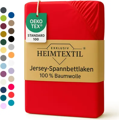 Produktbild von EXKLUSIV HEIMTEXTIL Marke Jersey Spannbettlaken 160 x 200 cm Rot 100% Baumwolle   Bed-Sheet Bettlaken Spannbetttuch Topper Leinentuch