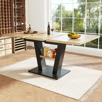 Image de Table extensible, longueur 119-158,5 cm, en MDF, finition bois naturel et noir