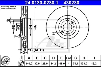 Immagine prodotto di 2x disco freno ATE 24.0130-0230.1 per PEUGEOT 308 CC (4B_) per DS DS5
