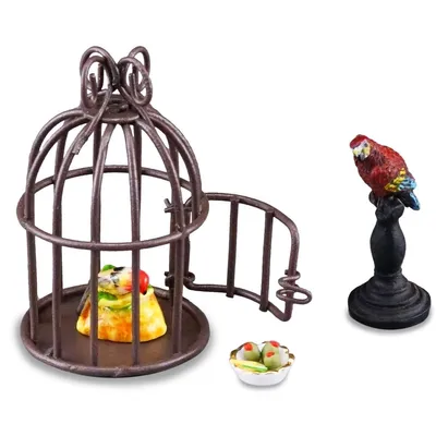 Produktbild von Reutter Porzellan Miniaturen - Papagei Vogel mit Vogelkäfig 1.681/6 Puppenstube