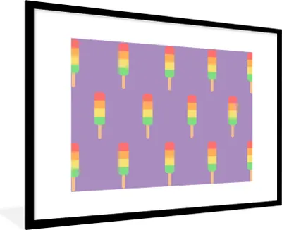 Produktbild von MuchoWow® MuchoWow® Gerahmtes Poster Eiscreme - Muster - Farben - Lila 90x60 cm - Poster mit zchwarzem Bilderrahmen - Wanddekoration - Fotos