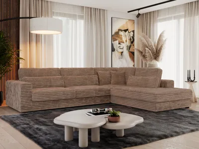 Produktbild von MKS MEBLE Ecksofa Sofa L-Form Grau Struktur, Wohnlandschaft L-Form, Couch L Form, Sofagarnitur Couchgarnitur Polsterecke, Breite: 316 cm - Savona L - Braun Cord - Rechts
