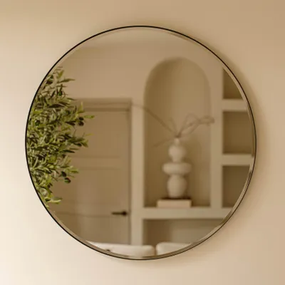 Produktbild von Indore Home - Runder Wandspiegel Schwarz - Spiegel mit Facettenrand - 80 cm