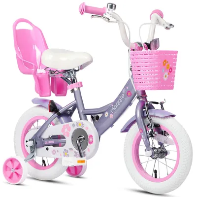 Kinderfahrrad 12 Zoll, Mädchen, mit Puppensitz & Korb, Lila