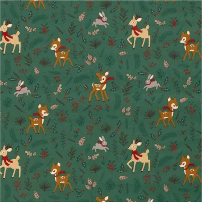 Weihnachtsstoff Dekostoff Baumwolle Tiere im Winterwald ab 1x1,45m Oeko-Tex 100 gruen