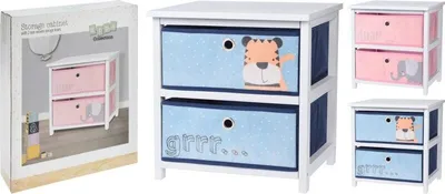 Produktbild von Schrank mit zwei Schubladen, Holz/Textil, rosa