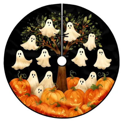 Produktbild von Baumrock für Halloween, schwarz, mit Kürbis- und Geistermotiven, 121,9 cm