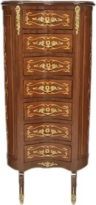 Image de Casa Padrino Commode Baroque Acajou Marqueterie / Or avec 7 tiroirs Ovale - Style Antique