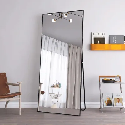 Obrázok produktu pre Celotelové zrkadlo – stojacie zrkadlo – 150 x 40 cm – na opretie alebo na postavenie – vhodné na montáž na stenu – minimalistický dizajn – čierne