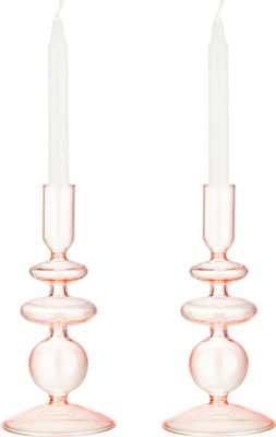 Navaris 2x Glas-Kerzenhalter für Stabkerzen - Kerzenständer Glas Stabkerzen - Kerzenständer Glas Stumpenkerzen - Stab Kerzenhalter 2er Set - Pink