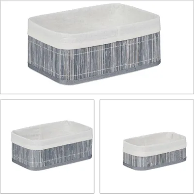 Produktbild von Bambus-Aufbewahrungsboxen, 3 Stück, Grau/Weiß
