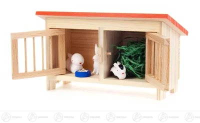 Produktbild von Miniatur Kleiner Hasenstall mit Hasen (5) Höhe ca 8 cm NEU
