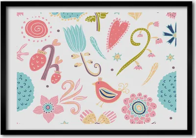 Produktbild von Bild - Bilderrahmen - 100 cm x 70 cm - MDF - Rahmen - Foto - Wandkunst Blumen und Vögel