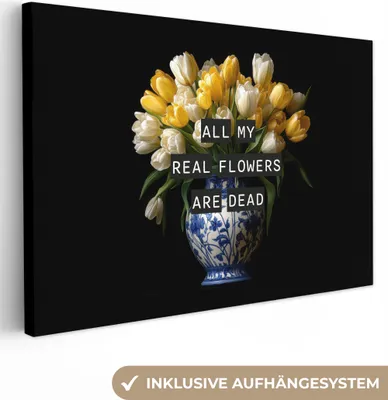 Produktbild von Leinwand Bilder 30x20 cm - Blumen - Tulpen - Gelb - Zitat, Wandbilder, Wanddeko Wohnzimmer, Bild
