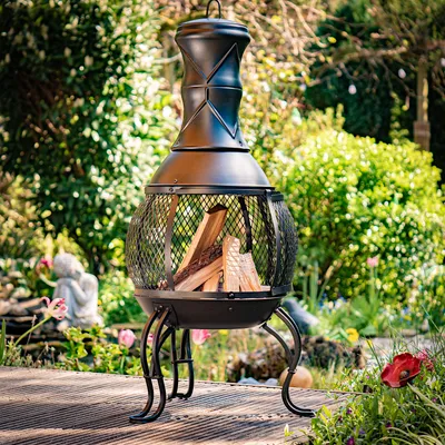 Produktbild von Gartenofen San Louis 90cm mit Funkenschutz und Schürhaken schwarz/kupferfinish