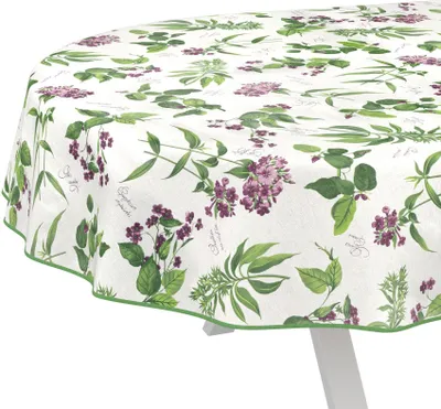 Produktbild von Tischdecke wasserabweisend abwaschbar Grün Oval 160x140cm Band Landhaus Feldblumen Wachstuch Gartentischdecke
