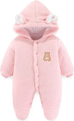 Produktbild von Baby Winter Overall Bärenoutfit Neugeborener Kapuzenmantel Säugling Warme Strampler Kleinkind Fleece Schneeanzug, 3-6 Monate, Rosa