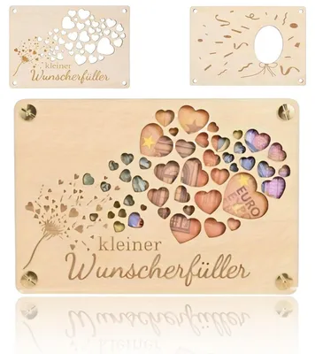 Produktbild von Geldgeschenk aus Holz, inklusive Ständer | Liebe – Herzförmige Karte als Geschenkkarte. Eine kreative Art, Geld zu verschenken und zu verpacken. Bilderrahmen für Geldgeschenke an Familie und Freunde.