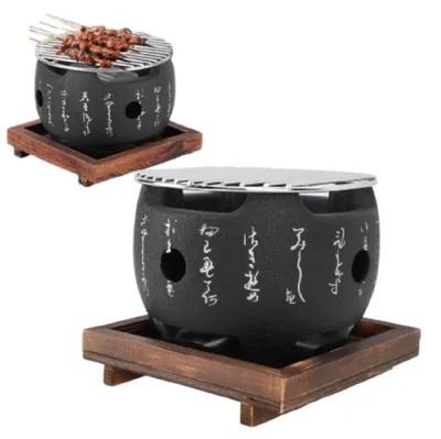 Japanischer Mini-Holzkohlegrill, rund, tragbar, Tischgrill (L)