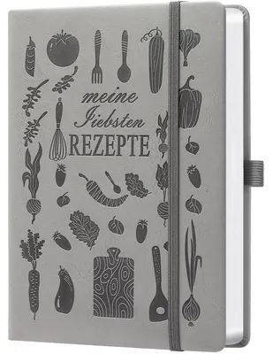 Produktbild von Rezeptbuch zum Selberschreiben A5 Grau 21 x 14.5 cm Kunstleder 128 Seiten 120g Papier mit Inhaltsverzeichnis & Register